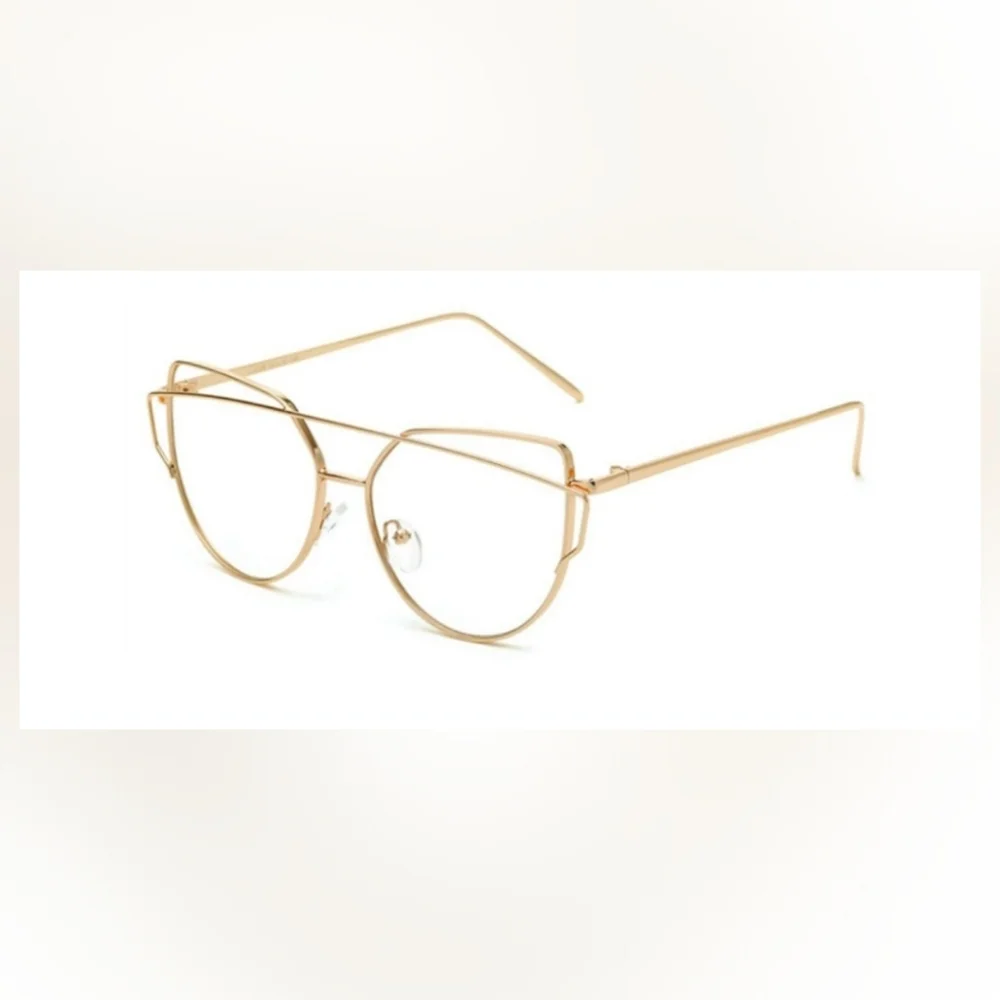 Gold Geometric Double Crossbar Metal Eyeglass Frames